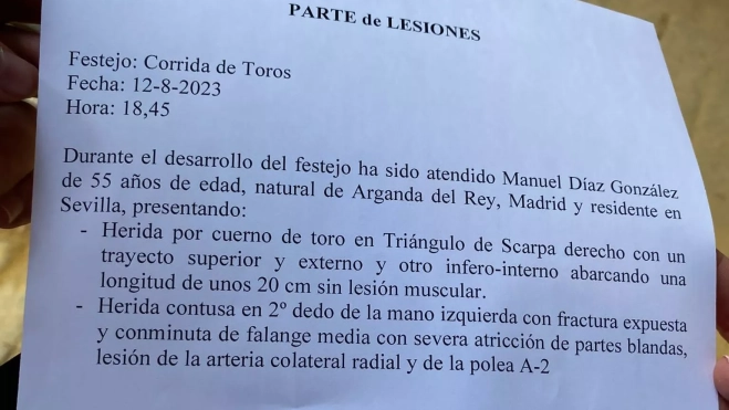 Parte de lesiones de El Cordobés Parte de lesiones de El Cordobés