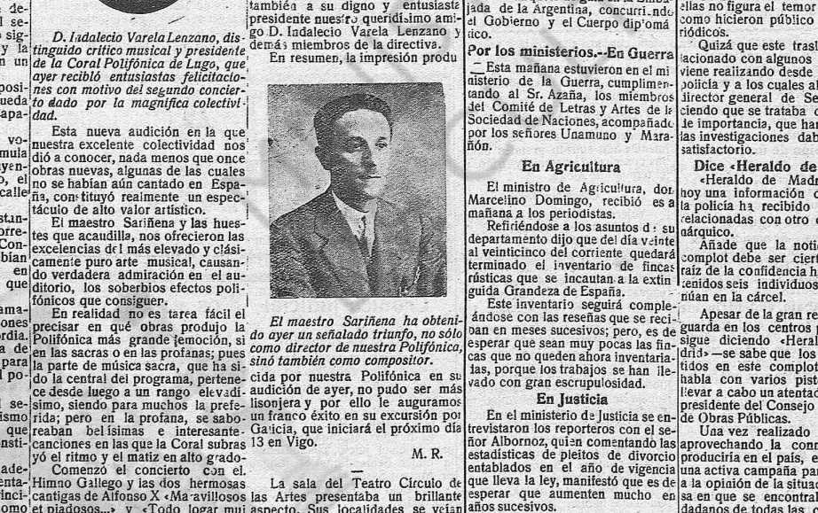 Publicación sobre Manuel Sariñena en El Progreso de Lugo