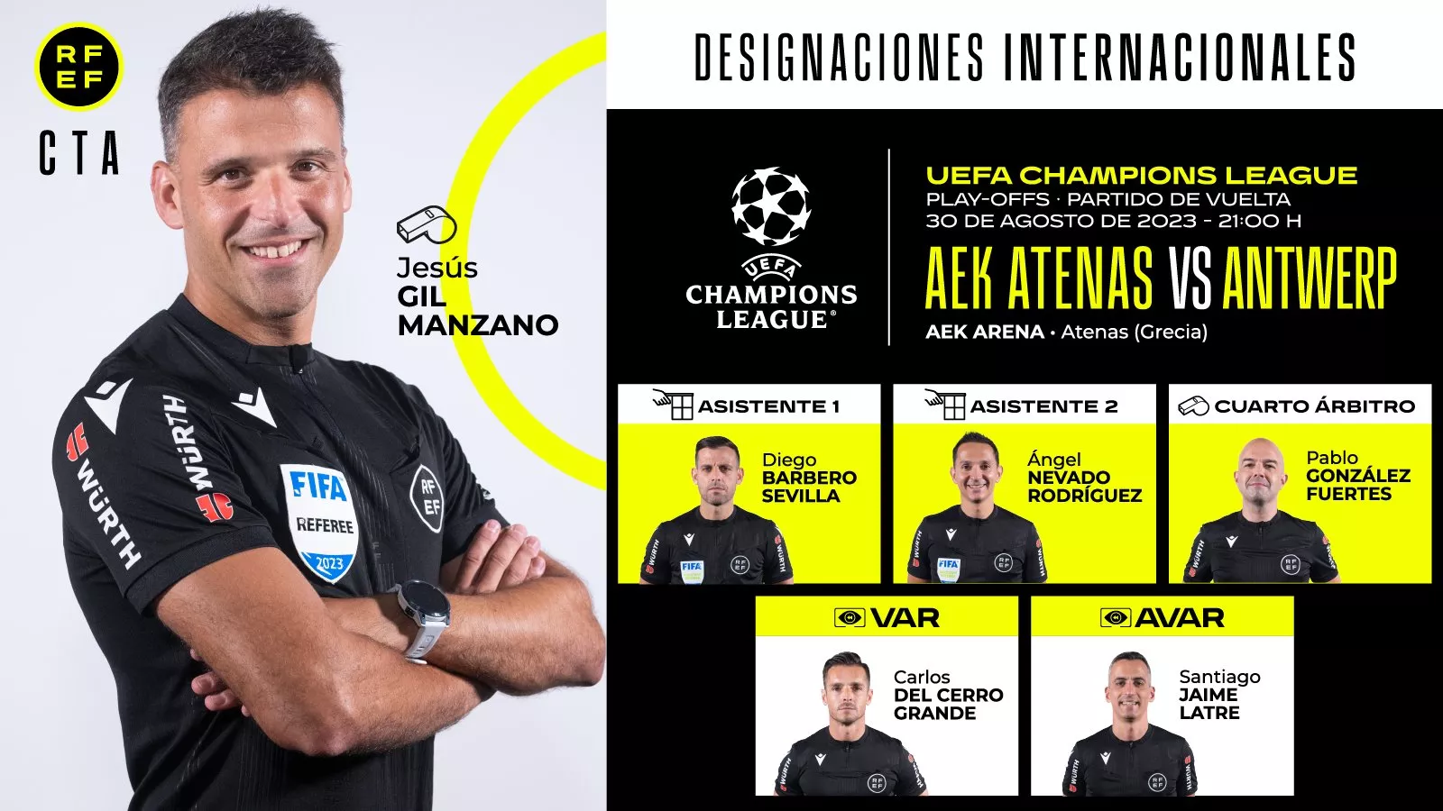 Jaime Latre será el AVAR del encuentro de Champions.