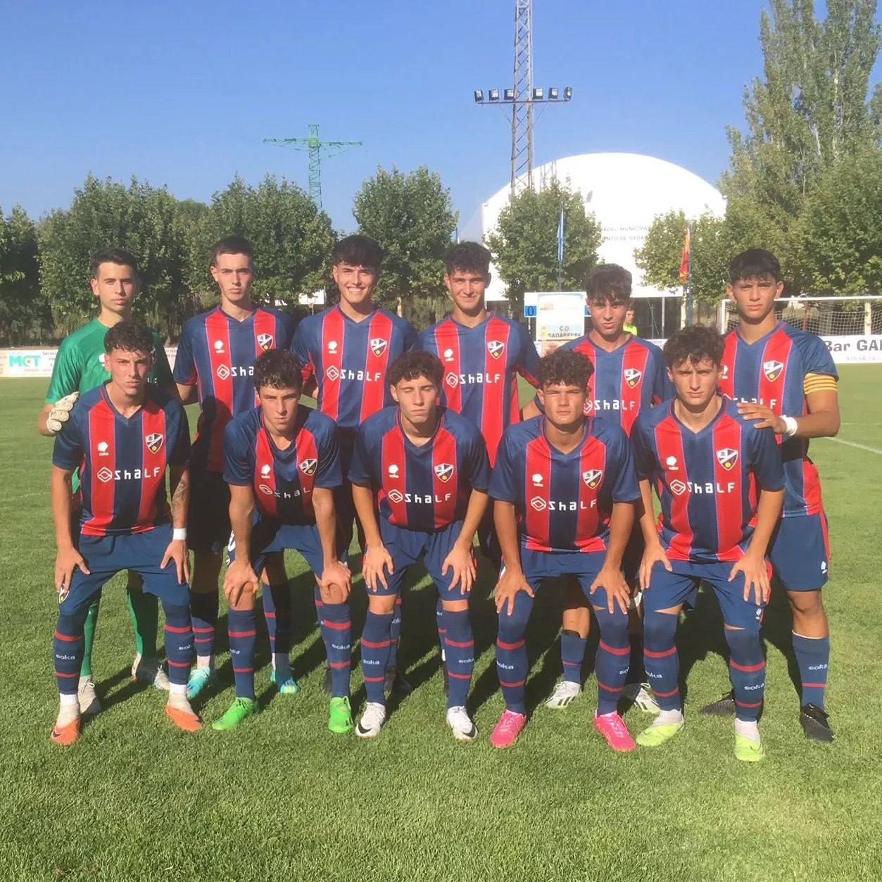 Once del Huesca DHJ en su visita al Sadabense durante la pretemporada. Foto: @CanteraSDHuesca