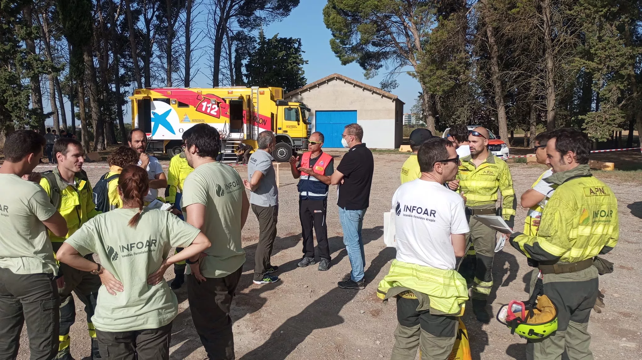 Puesto de mando avanzando instalado en Salas por el simulacro de incendio en Bolea.