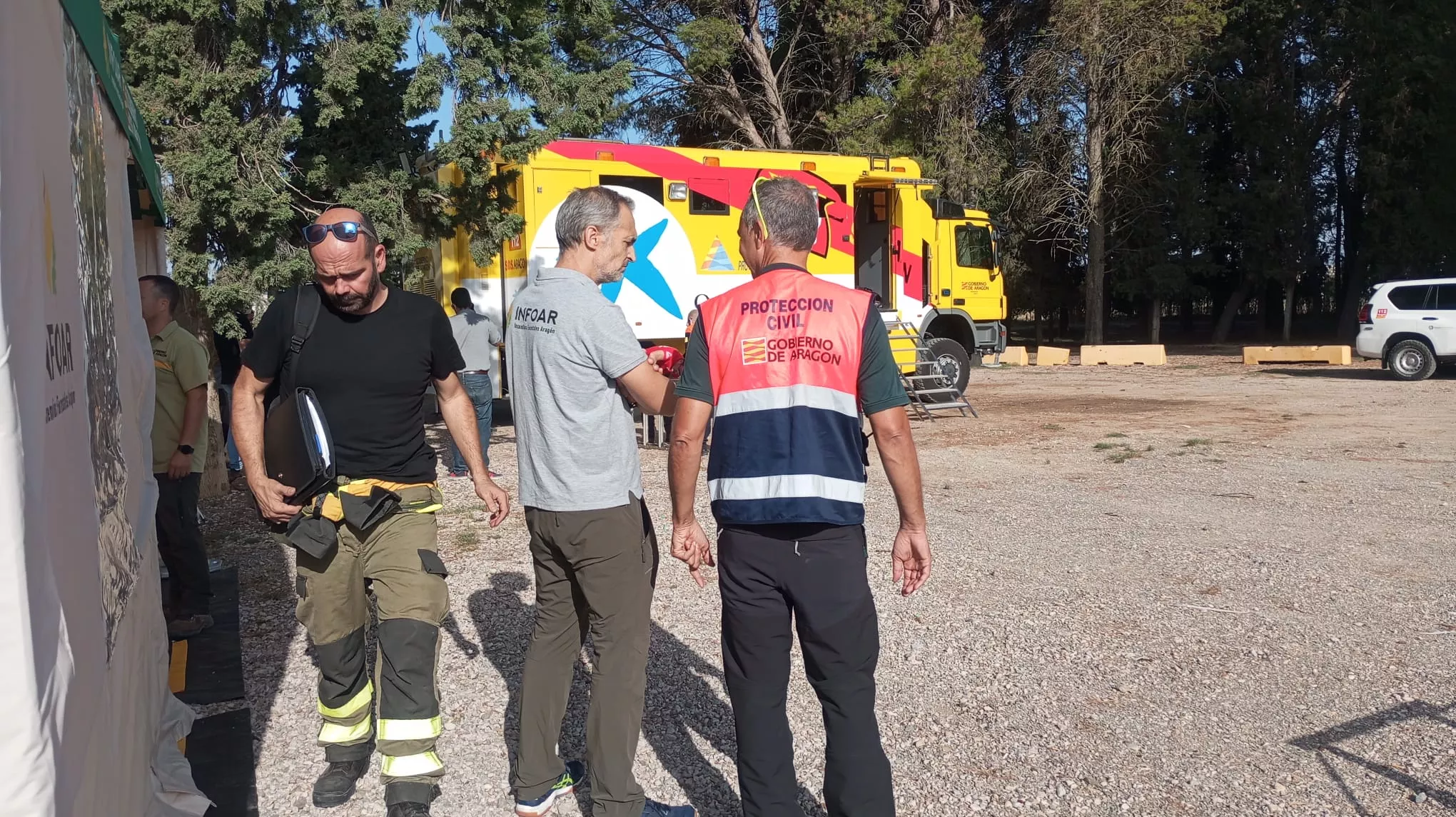 Puesto de mando avanzando instalado en Salas por el simulacro de incendio en Bolea.