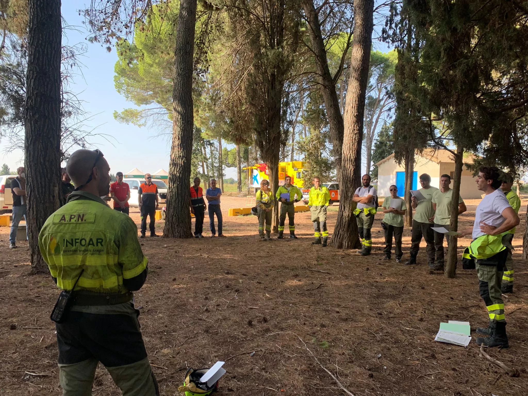 Puesto de mando avanzando instalado en Salas por el simulacro de incendio en Bolea.