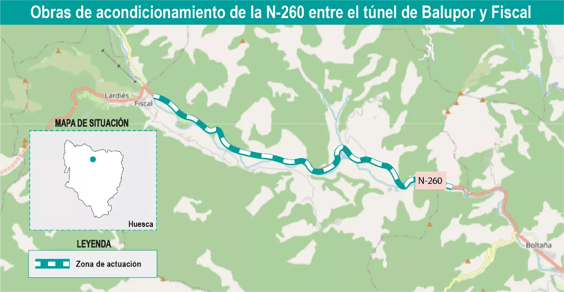 Imagen del trazado del tramo de la N-260 Balupor-Fiscal.