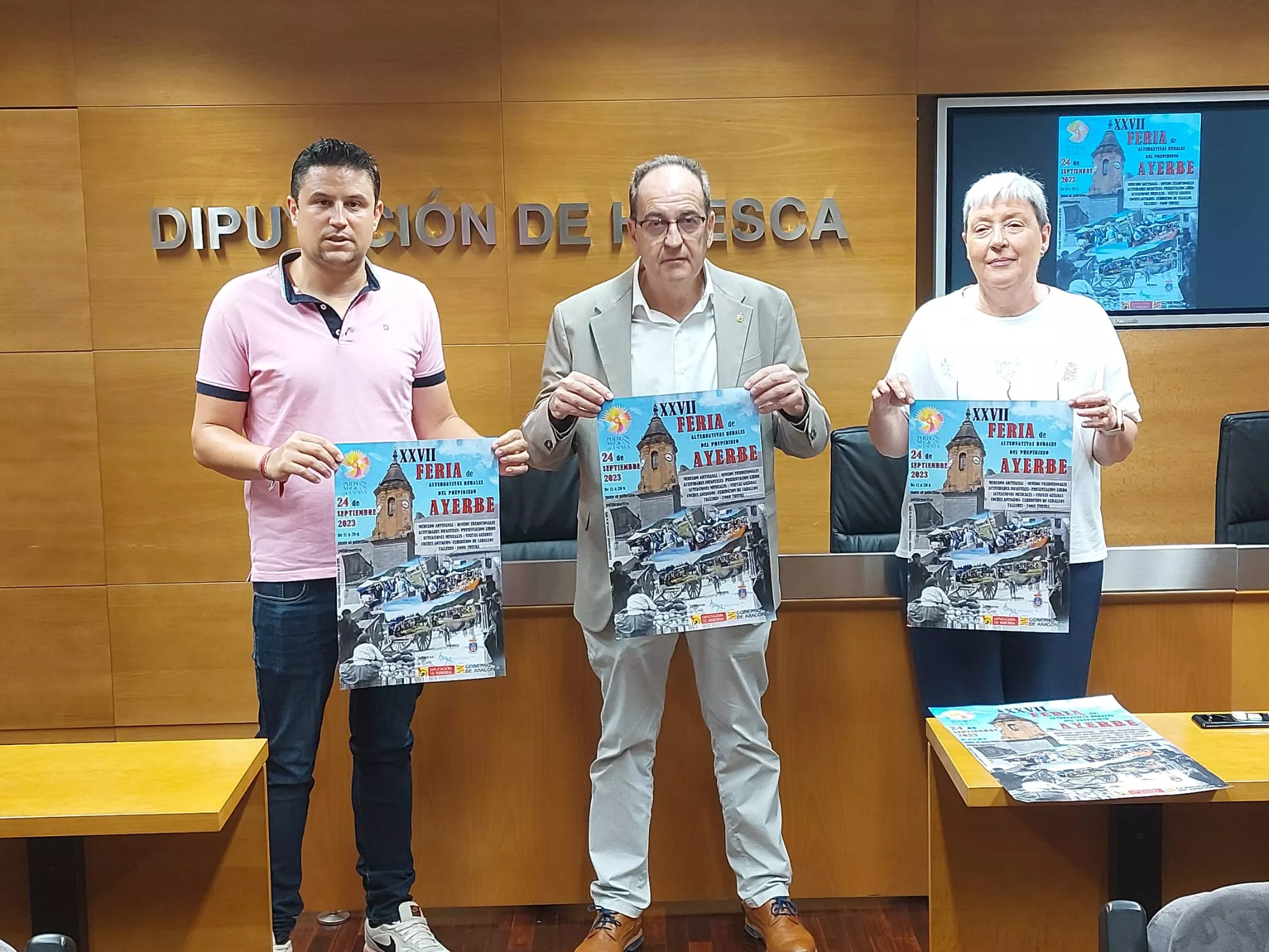 Antonio Biescas, José Cebollero y Marisa Latorre en la presentación de la Feria de Alternativas Rurales del Pre-pirineo