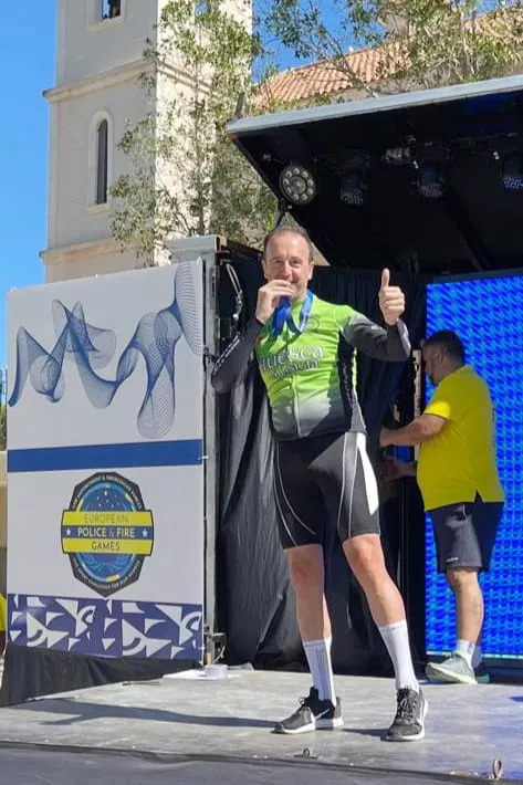 Míchel Pascual, ciclista del CC Oscense y representante de los Policías del Ayuntamiento de Huesca.