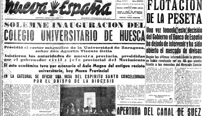 Portada de Nueva España de 23 de enero de 1974 que recoge la inauguración del Colegio Universitario.jpg