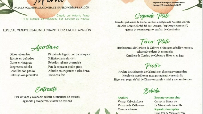 Menú en honor de la Academia Aragonesa de Gastronomía