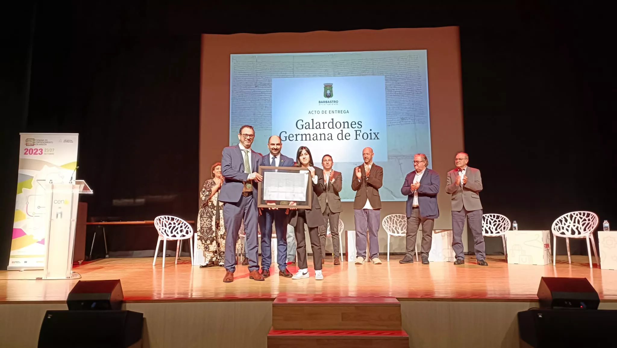 Entrega de los Galardones Germana de Foix. Chocolates Pirineo. Foto Ayuntamiento de Barbastro