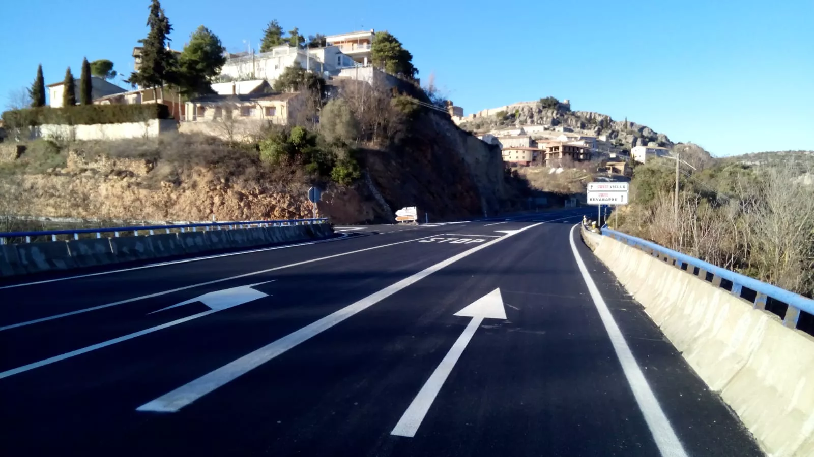 Mejora de la carretera ya realizada en Benabarre.