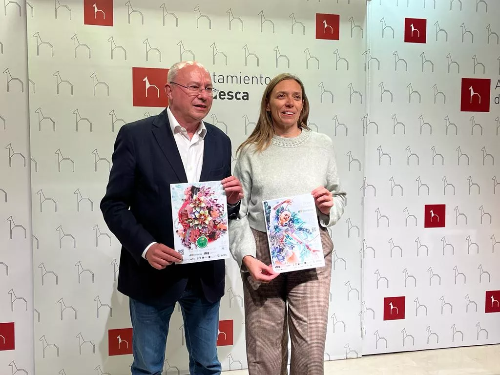 Leo Carranza y Máfer Lardiés presentan la Copa Base de Gimnasia que se celebrará en Huesca este próximo fin de semana. Foto: A. Mora