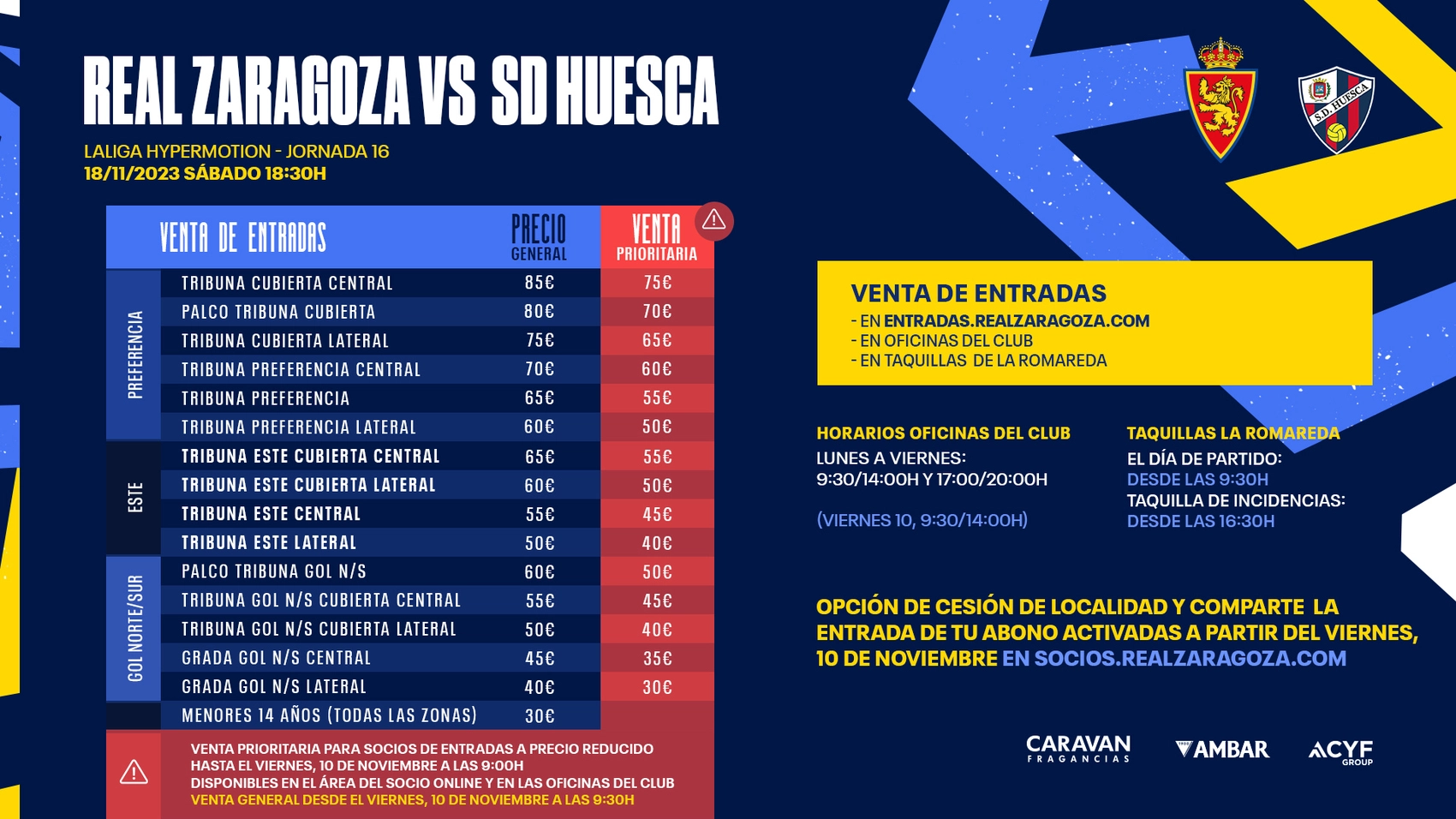 Aquí se pueden ver los precios del Zaragoza-Huesca