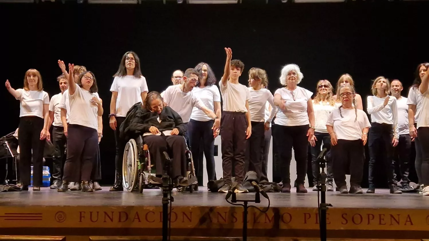 Los actores saludan desde el escenario tras la representación de "Normal" en Huesca. Foto Myriam Martínez