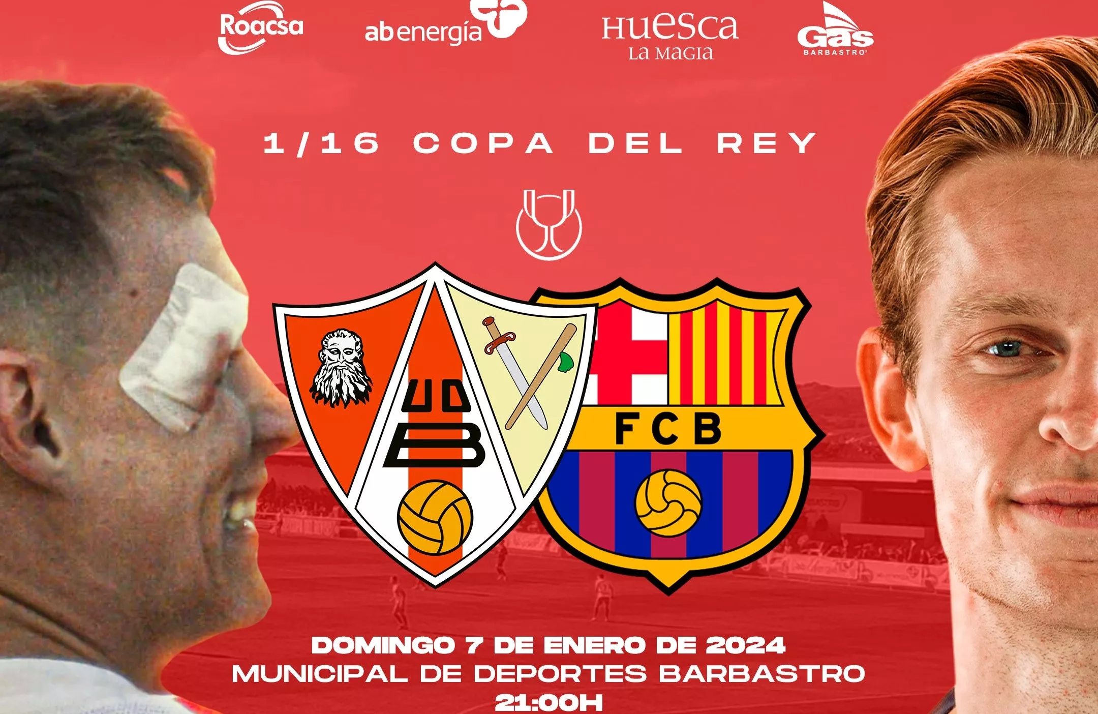 Cartel del partido entre el Barbastro y el Barcelona.