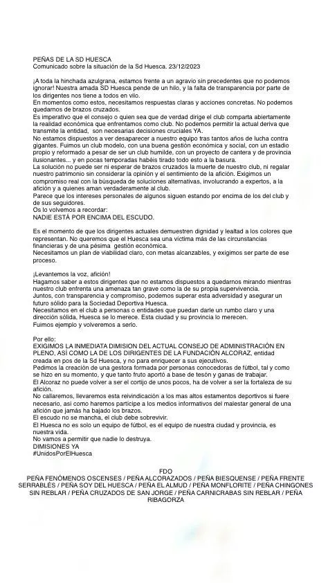 Comunicado de las once peñas Comunicado de las once peñas