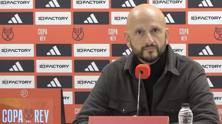 Diego Coco, entrenador del Tardienta, en la rueda de prensa tras el partido contra el Getafe.