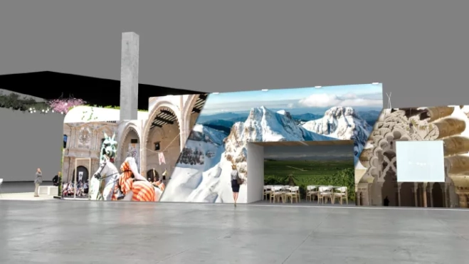 Recreación virtual del estand de Aragón en Fitur.