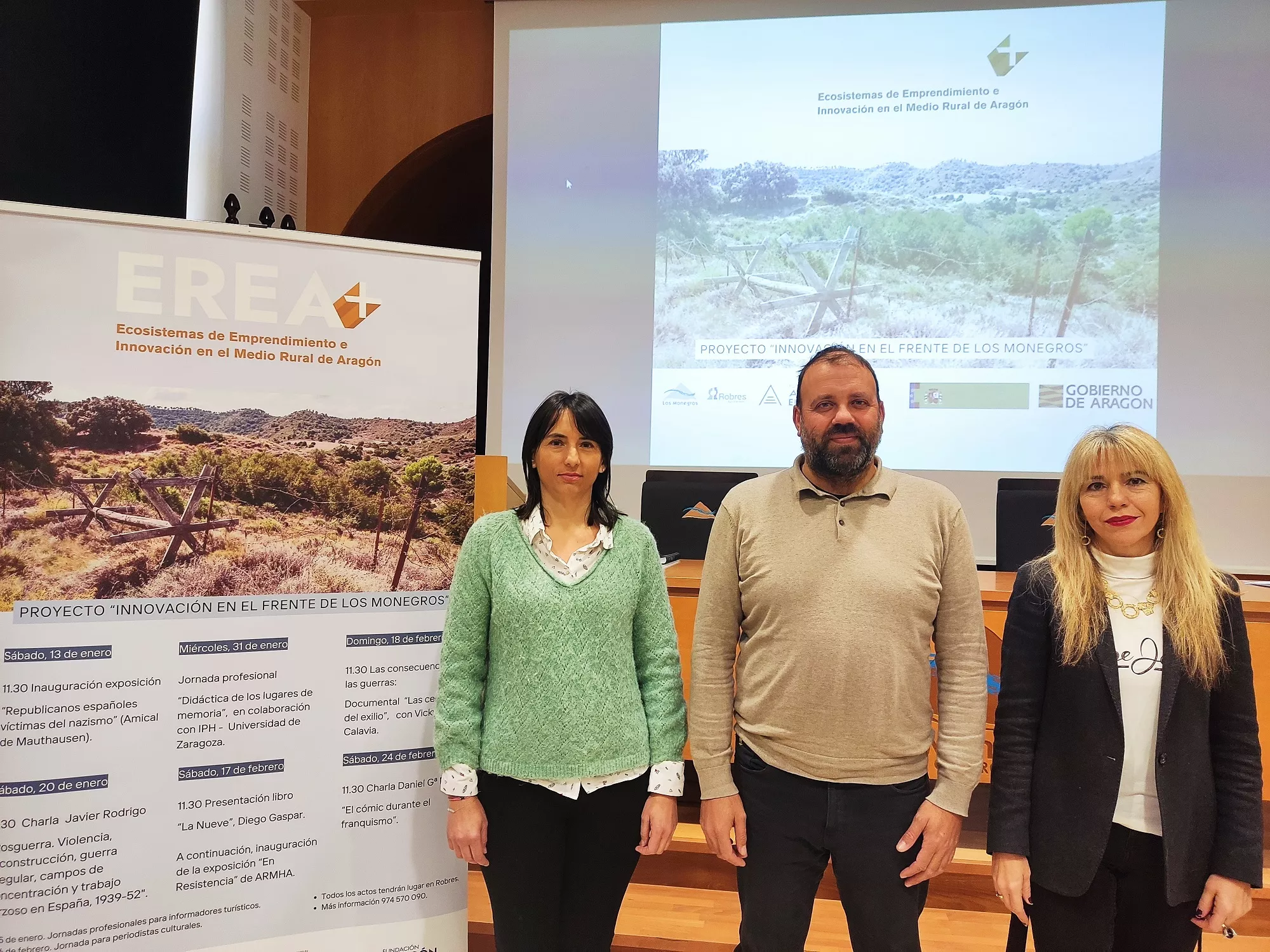 El presidente comarcal ha presentado la programación con la consejera de Turismo y la directora de este área de Los Monegros.