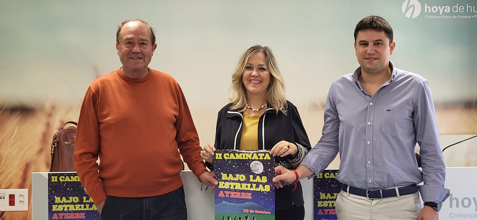 José Antonio Sarasa, Beatriz Calvo y Antonio Biescas ha presentado la Caminata bajo las estrellas de Ayerbe