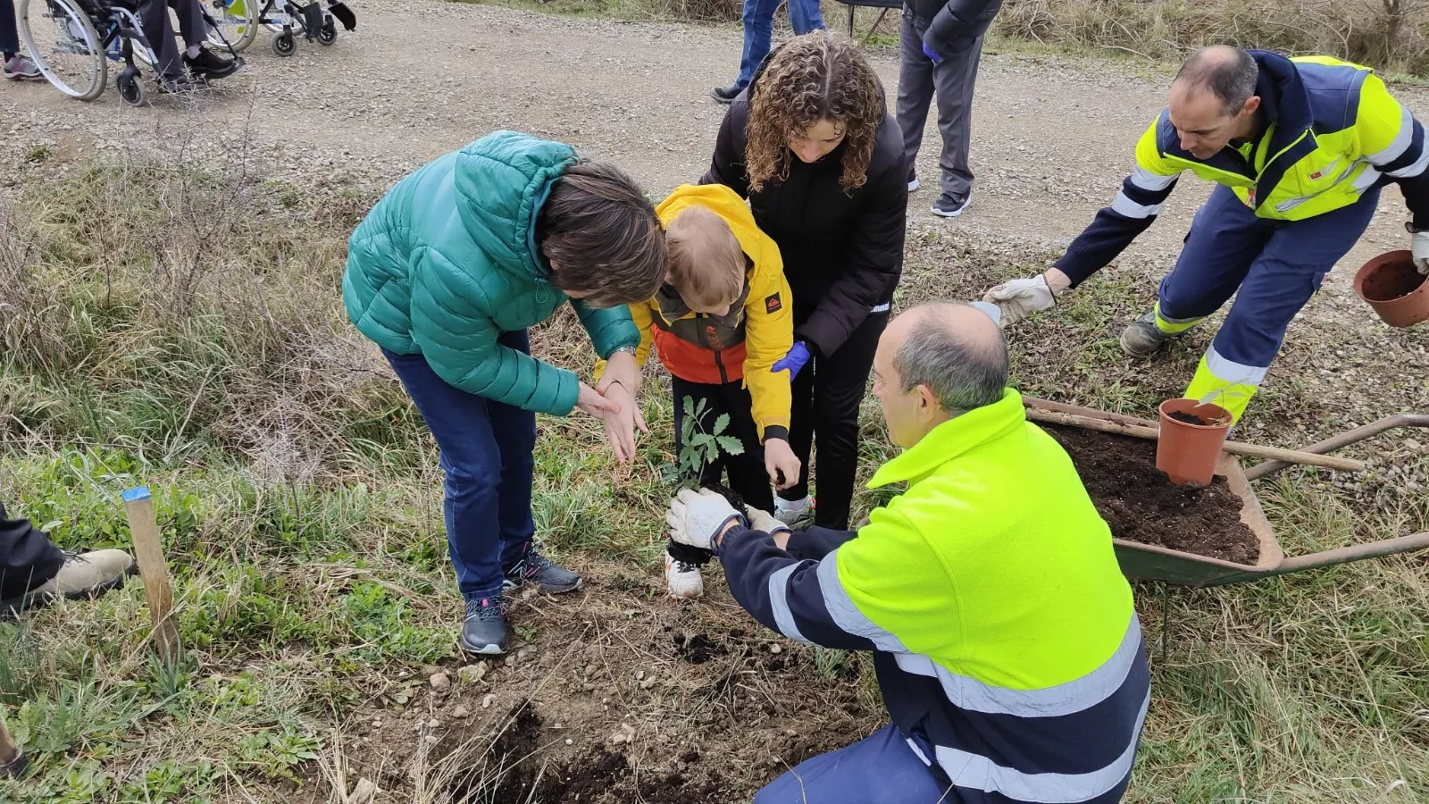 Plantación de árboles en la Vía verde del Canfranero. Foto Comunicación Serfey 