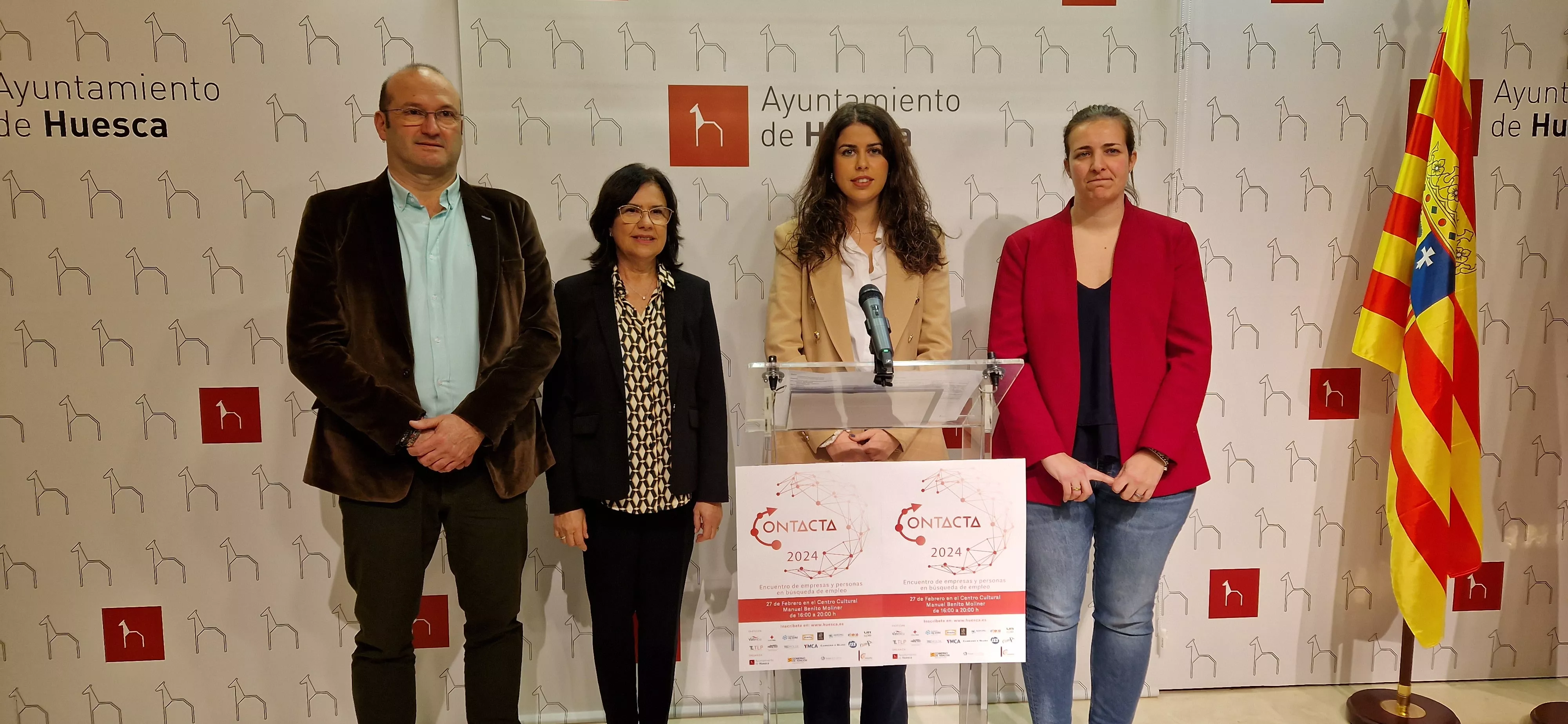 Miguel Torres, Carmen Launa, Belén Almudévar y Mónica Soler. Trece empresas buscan empleados a través del Foro Contacta Huesca Foto Myriam Martínez