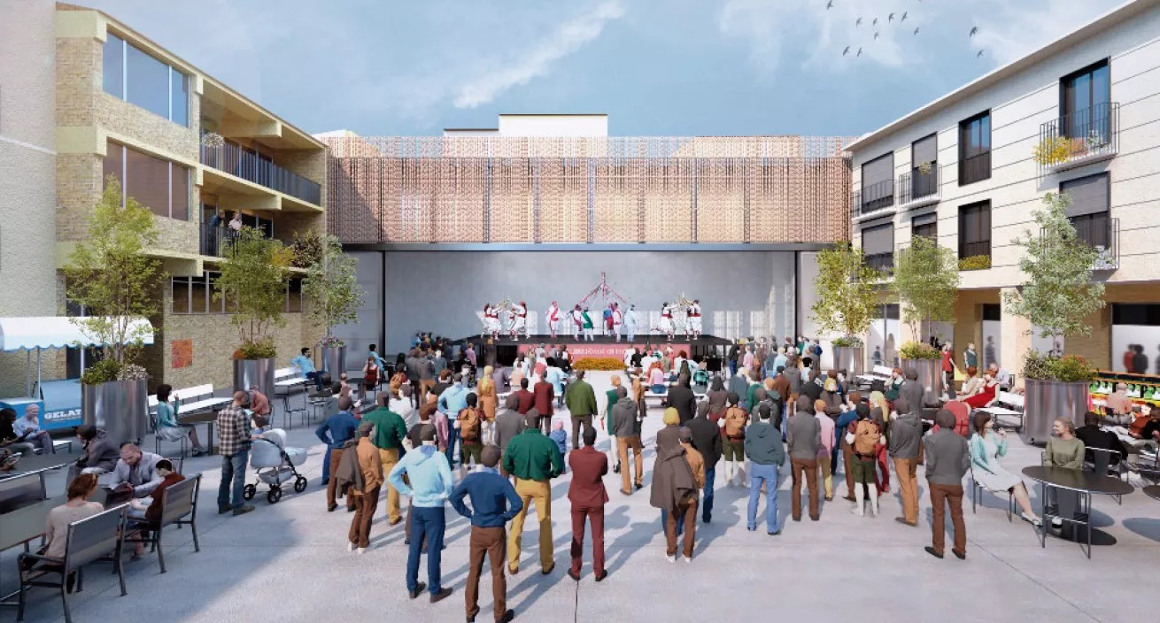 Recreación del futuro aspecto de la Plaza de España de Almudévar.