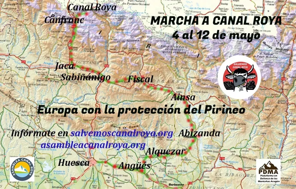 Una marcha desde Huesca a Canal Roya continúa la movilización por este valle pirenaico.