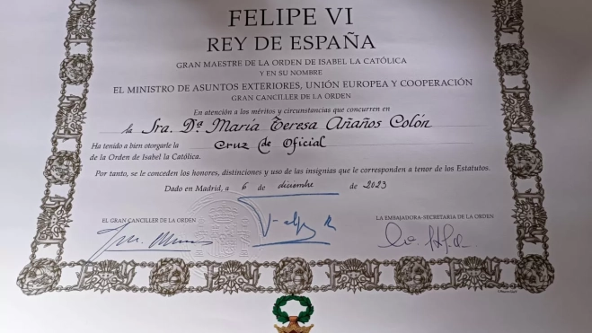 Diploma acreditativo de la concesión de la medalla Diploma acreditativo de la concesión de la medalla