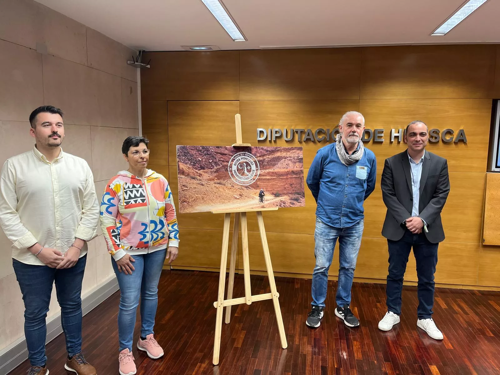 Mascún Ariste, Esther Soler, Juan Carlos Nájera y Pedro Loscertales presentan la XXII Orbea Monegros que se celebra este próximo fin de semana. Foto: Adrián Mora