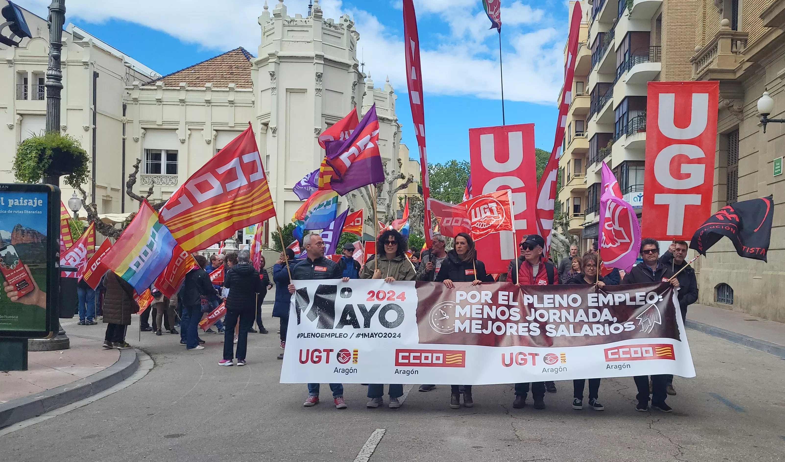 Manifestación del 1º de Mayo de UGT y CCOO en Huesca. Foto Mercedes Manterola