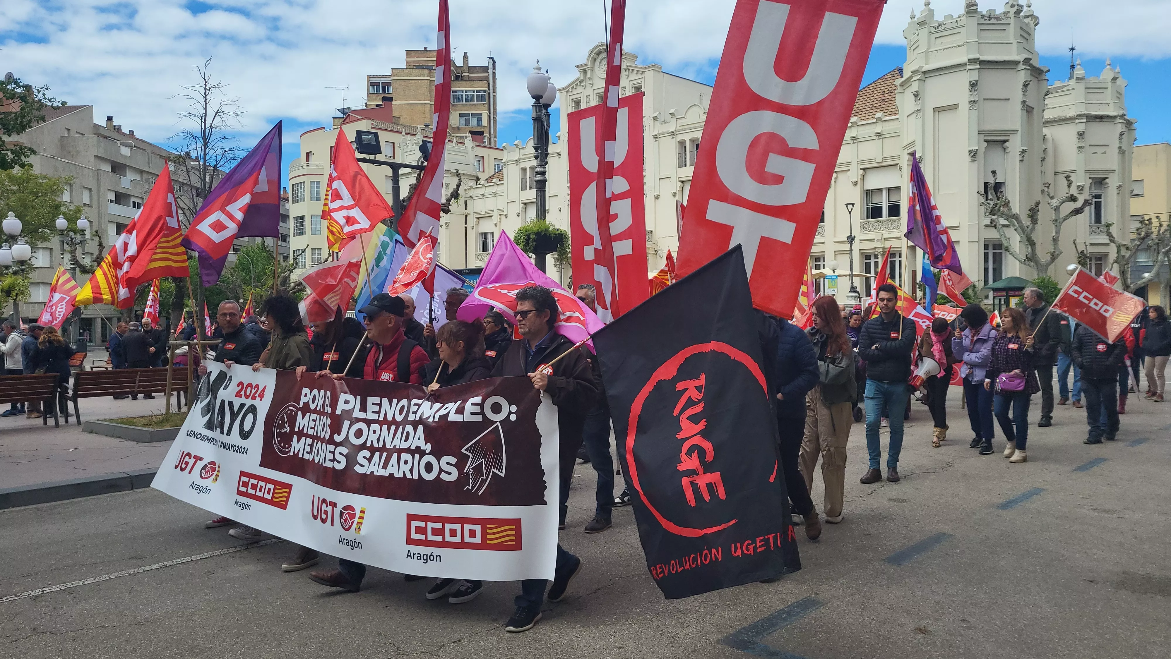 Manifestación del 1º de Mayo de UGT y CCOO en Huesca. Foto Mercedes Manterola