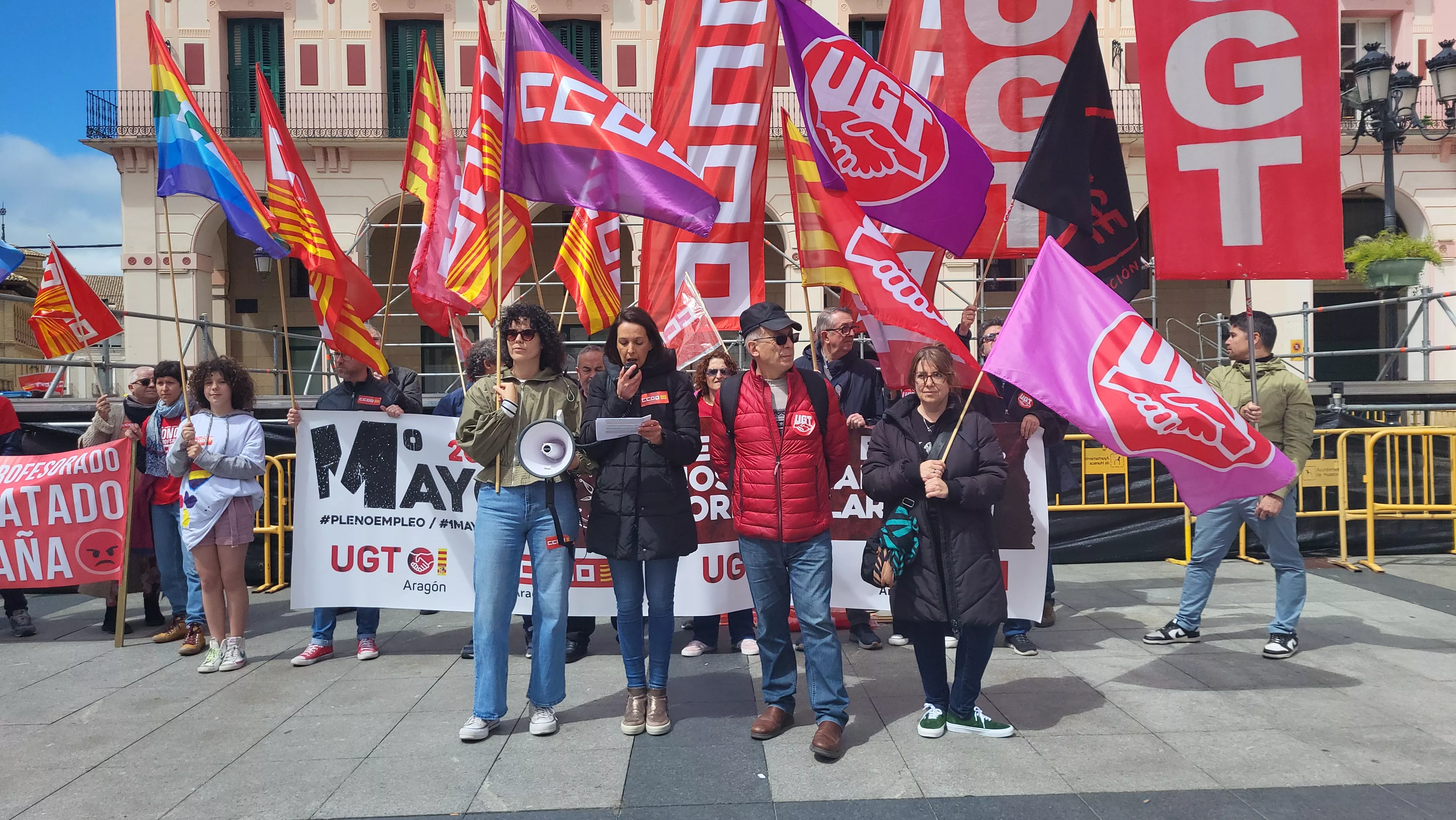Manifestación del 1º de Mayo de UGT y CCOO en Huesca. Foto Mercedes Manterola
