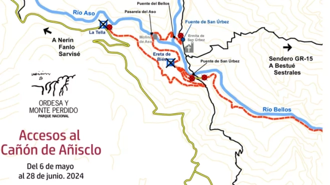 Mapa de accesos al cañón de Añisclo. Mapa de accesos al cañón de Añisclo.