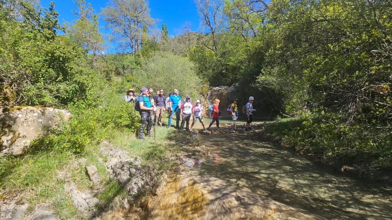 Los marchosos en la ruta hacia Sabiñánigo.
