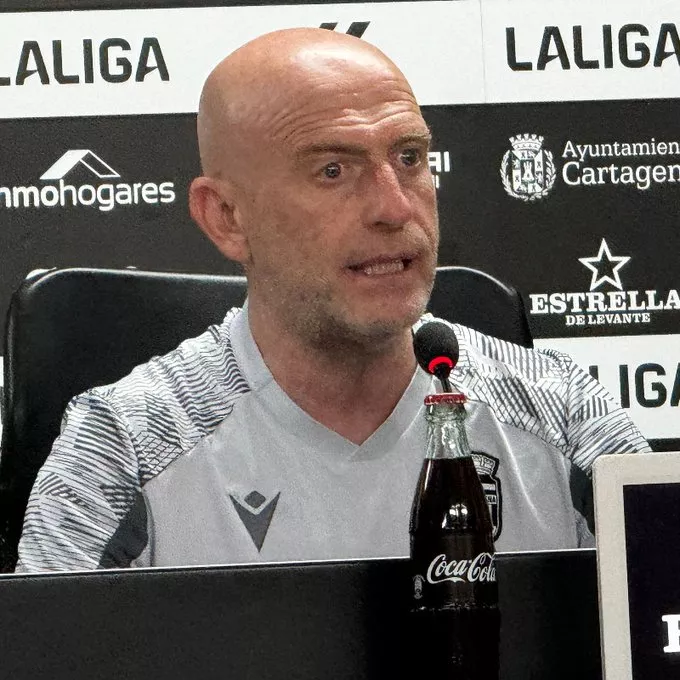Julián Calero, durante la rueda de prensa previa al partido con el Huesca.