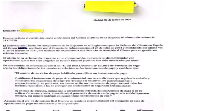Contestación del Defensor del Cliente Contestación del Defensor del Cliente