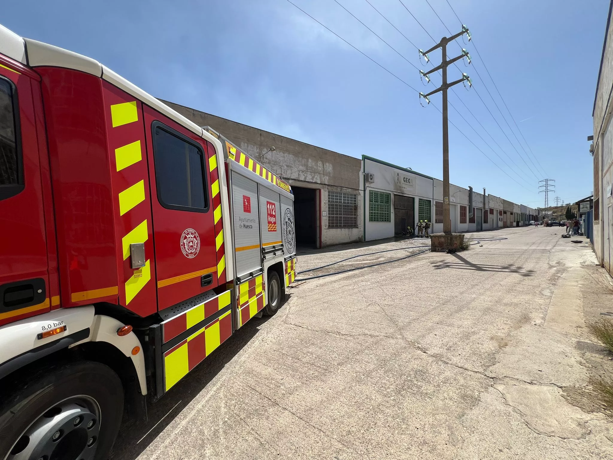 Incendio declarado en el Polígono Monzú Foto cedida por Protección Civil de la Hoya de Huesca