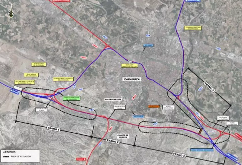 Área de actuación para conectar Pau Canfranc Zaragoza con Plaza