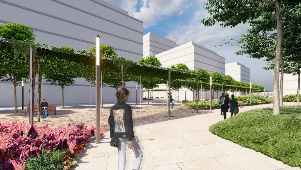 Recreación de una calle del Polígono Harineras de Huesca.