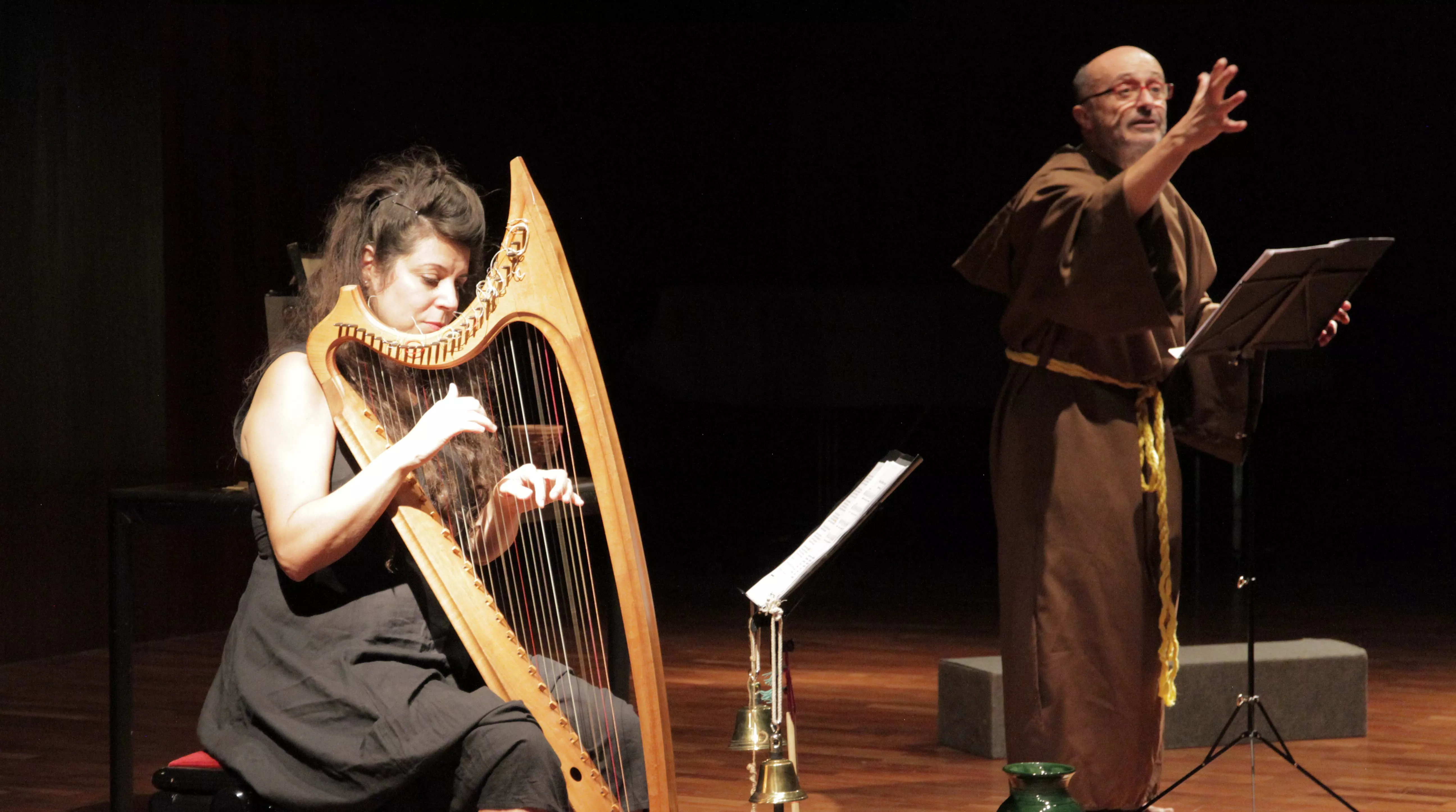 Sara Águeda y Pepe Viyuela durante su actuación en el salón de actos de la Diputación Provincial.