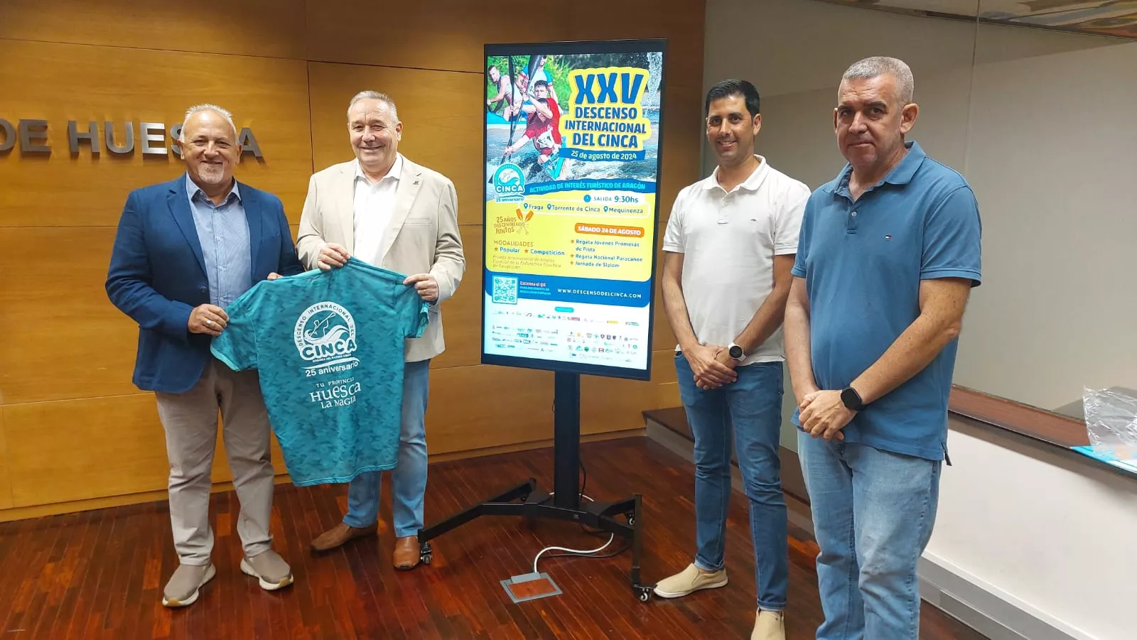 Javier Catalán, José Javier Ferrer, Adolfo Sasot y Daniel Sorolla en la presentación del Descenso Internacional del Cinca