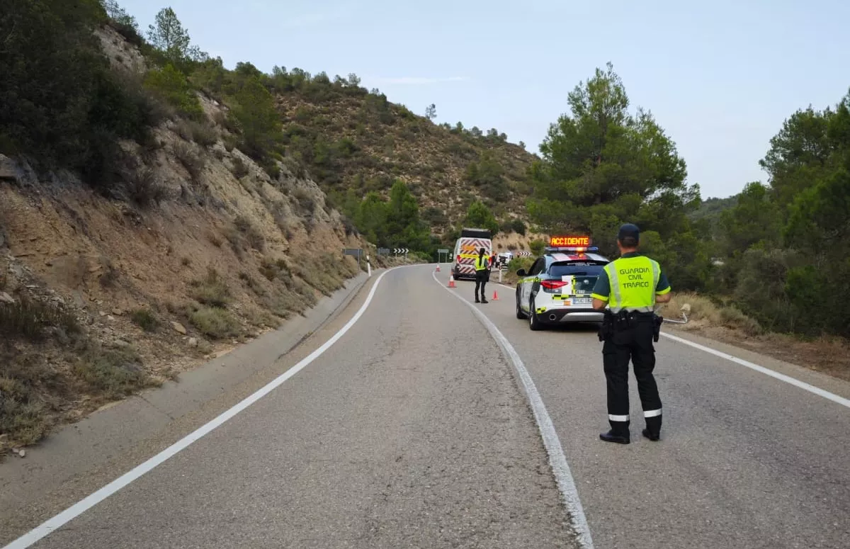 Imagen del lugar del accidente en la N-211 en Mequinenza.