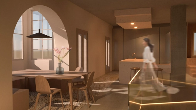 Representación visual de la cocina-comedor de la Casa Ponz. Representación visual de la cocina-comedor de la Casa Ponz.