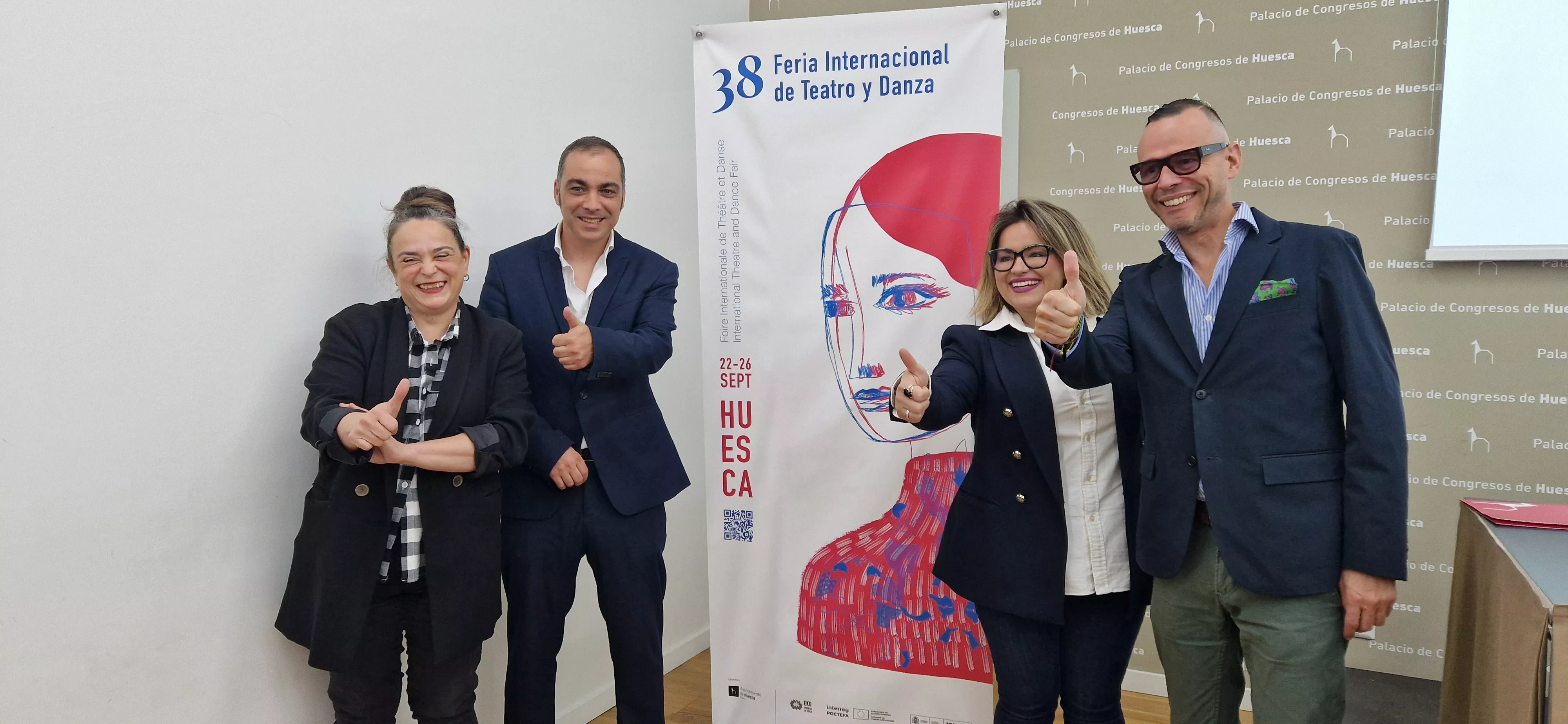 Pilar Barrio, Carlos Sampériz, Sonia Latre y Pedro Olloqui, presentando la 38º Feria da Teatro y Danza de Huesca. Foto Myriam Martínez