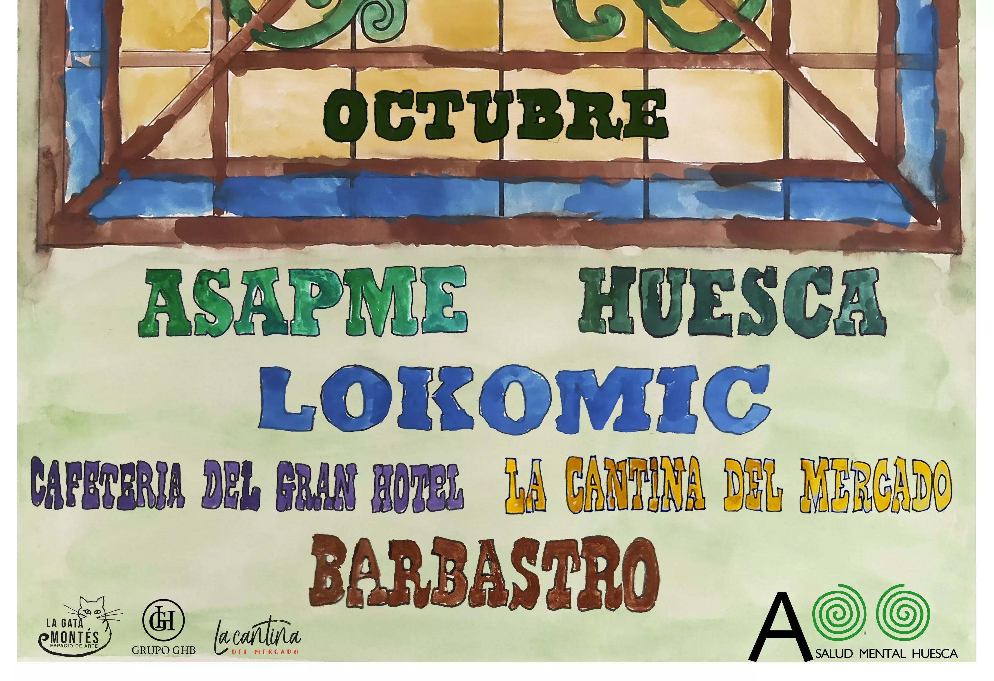 Parte del cartel de Lokomic de Asapme Huesca en La Cantina de Barbastro