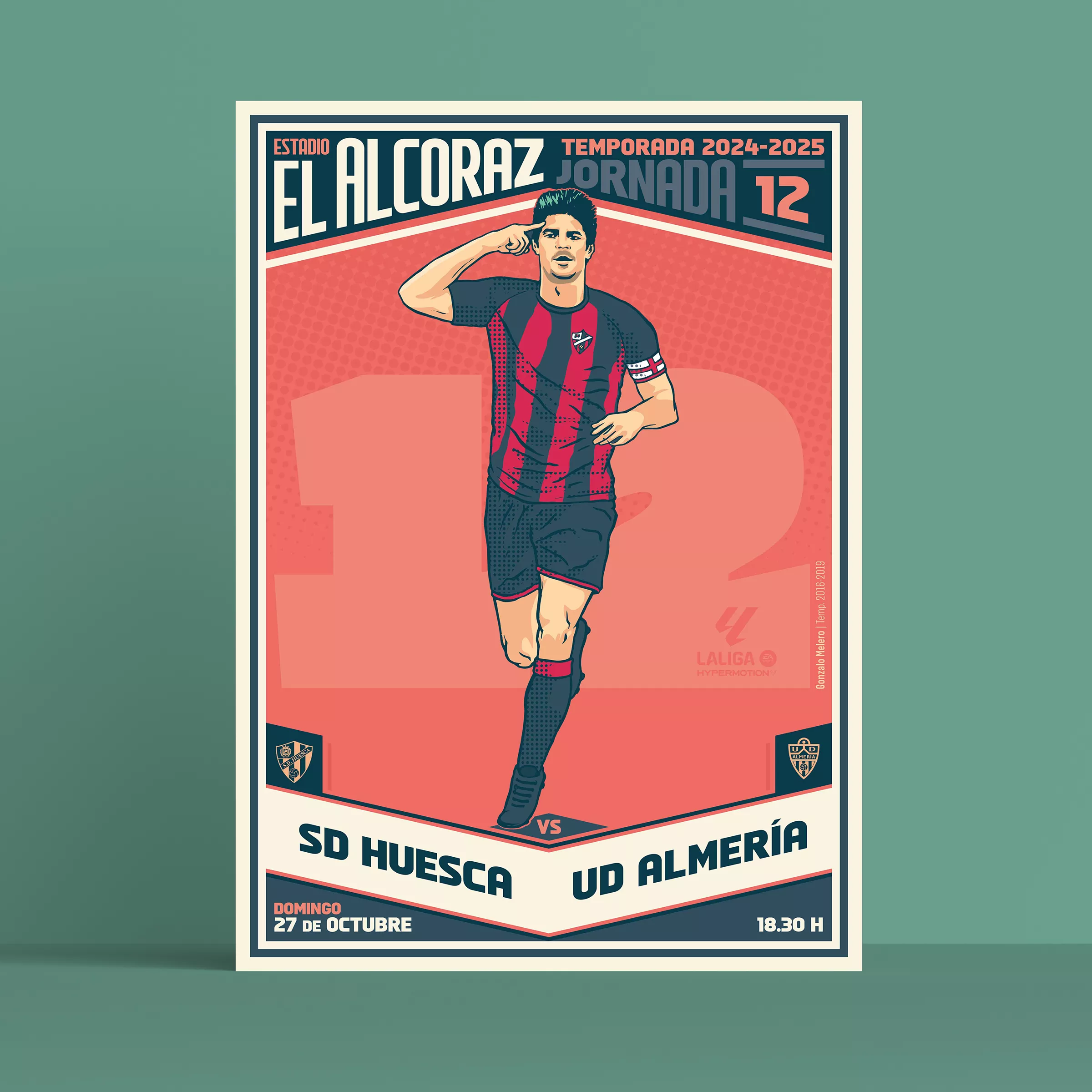 Gonzalo Melero, protagonista del cartel del partido Huesca-Almería.