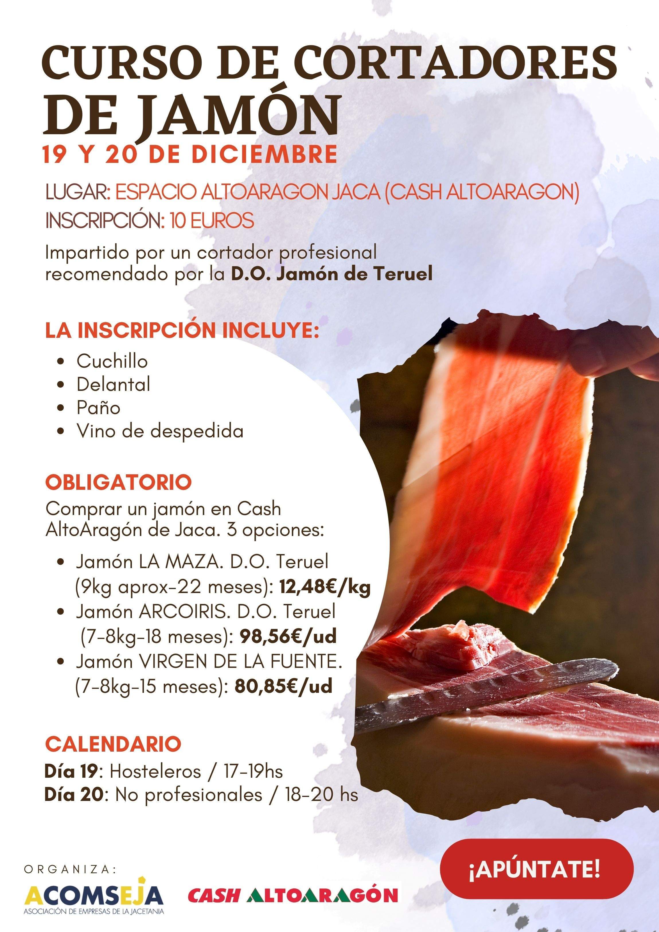 Cartel del curso de cortadores de jamón en Jaca