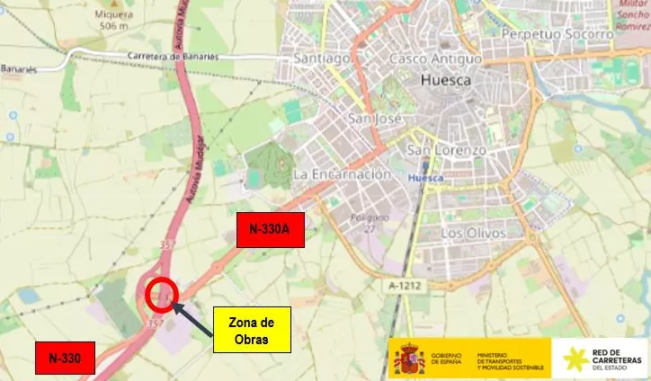 Restricciones al tráfico hasta abril en el enlace de Huesca sur de la A-23.