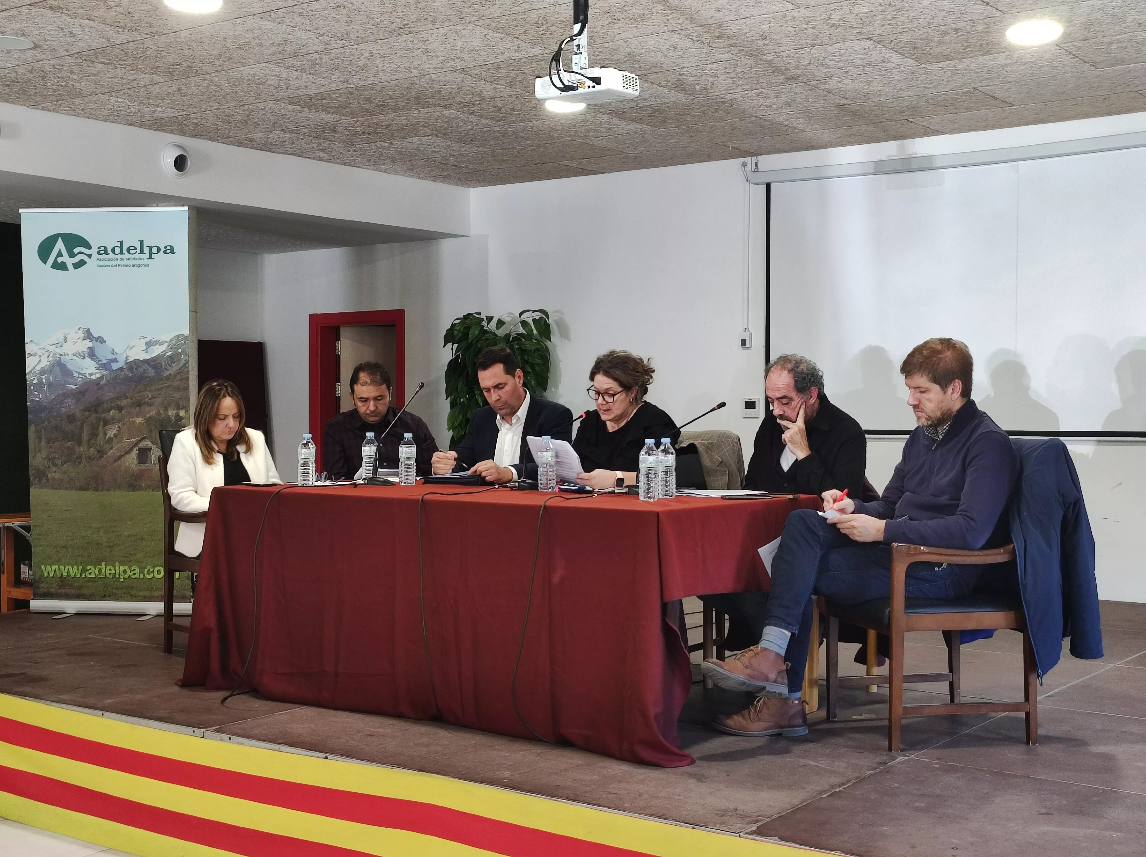 Begoña Dorado y el resto de la directiva de Adelpa