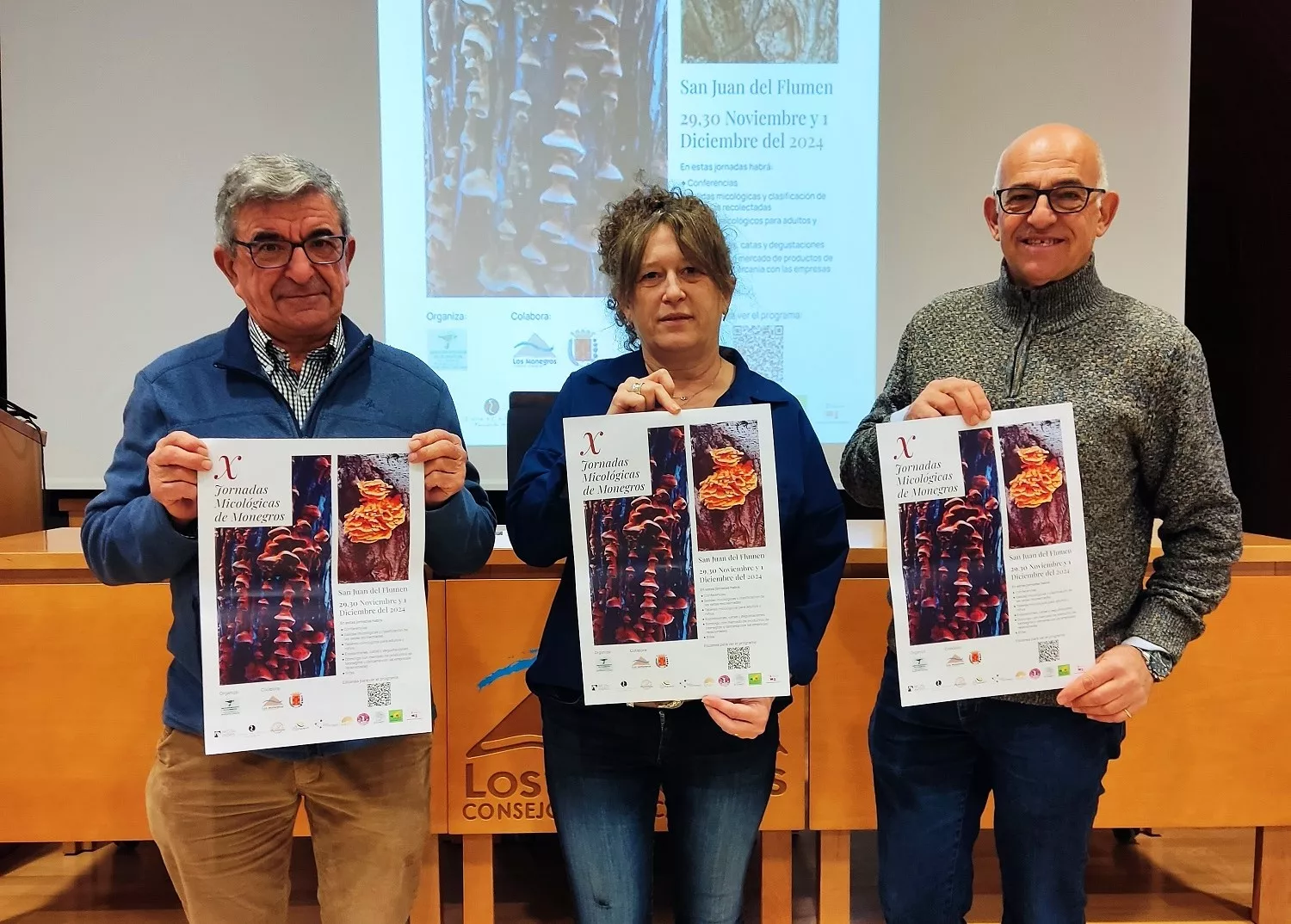 Jesús Fantova, Carmen Soto y Francisco Villellas han presentado las Jornadas Micológicas de Monegros.